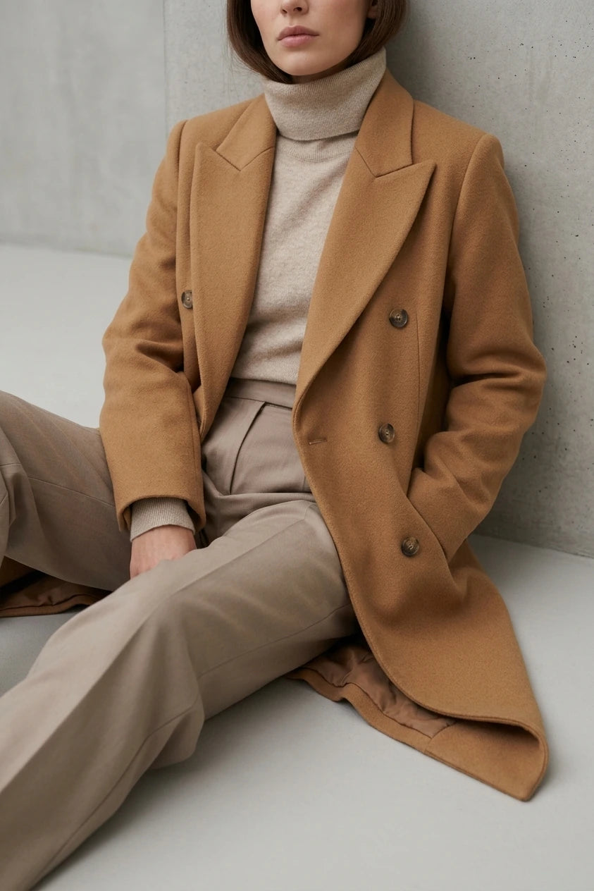 Women's Double-Breasted Wool Blazer Notched Lapel — variant_front