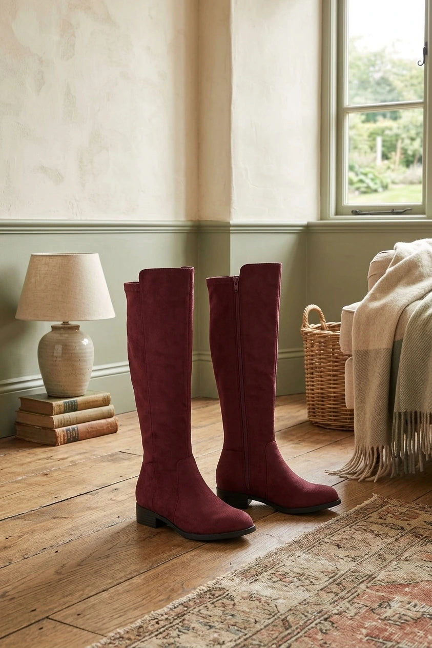 Side Zipper Chunky Heel Knee High Boots — variant_front