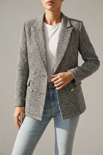 Classic Tailored Tweed Notched Lapel Double Breasted Work Blazer — variant_front