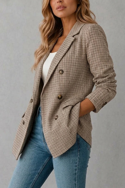 Women’s Double-Breasted Plaid Blazer – Long Sleeve Smart Tailored Jacket — variant_front