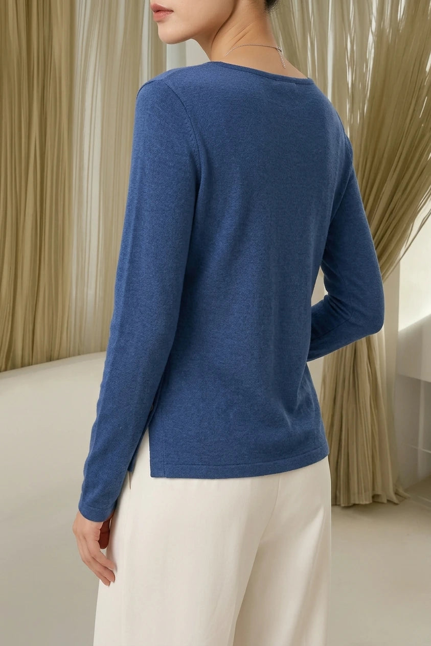 Women's Button-Detail Knit Top with Round Neck — variant_front