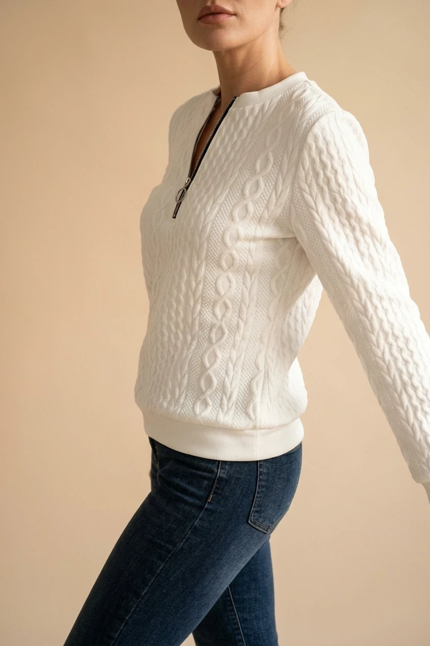 Women’s Cable Knit Pullover with Zippered Neckline — variant_front