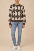 Argyle Knit Jumper – Crew Neck Long Sleeve Diamond Pattern