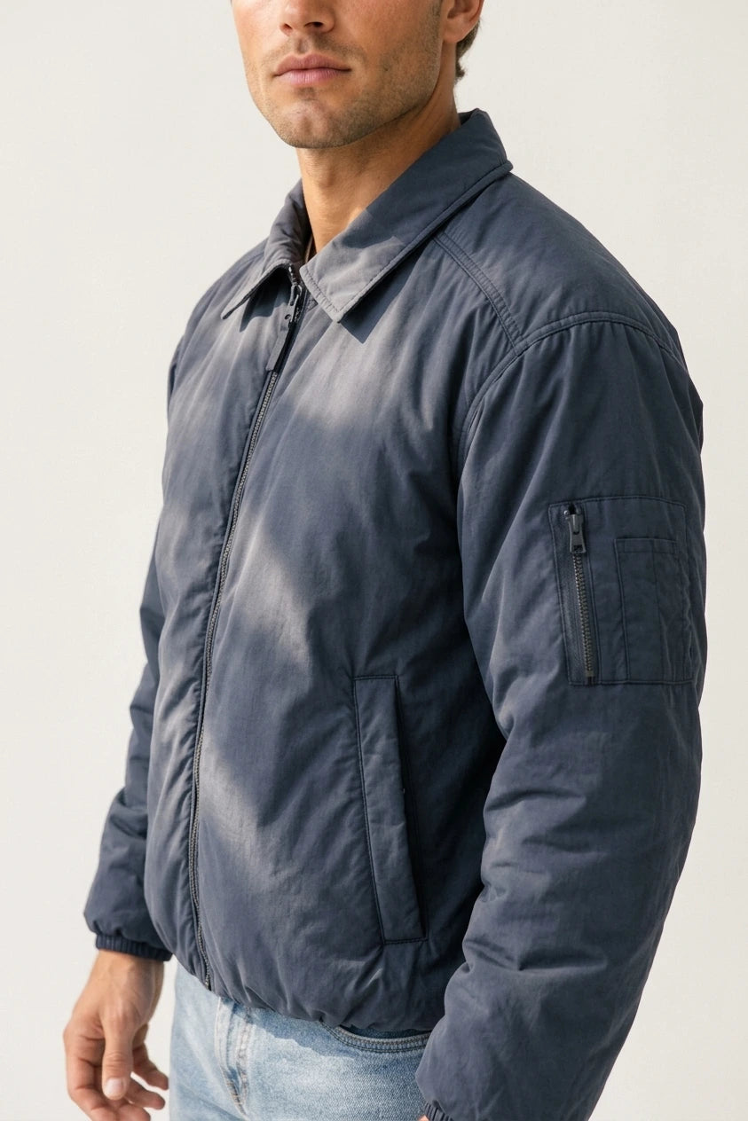Men’s Padded Full Zip Jacket – Collared Lightweight Bomber — variant_front