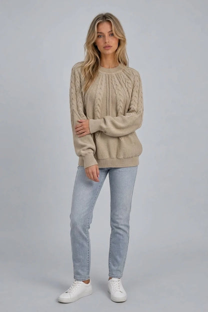 Women’s Cable Knit Jumper – Crew Neck Long Sleeve Knitted Sweater — variant_front