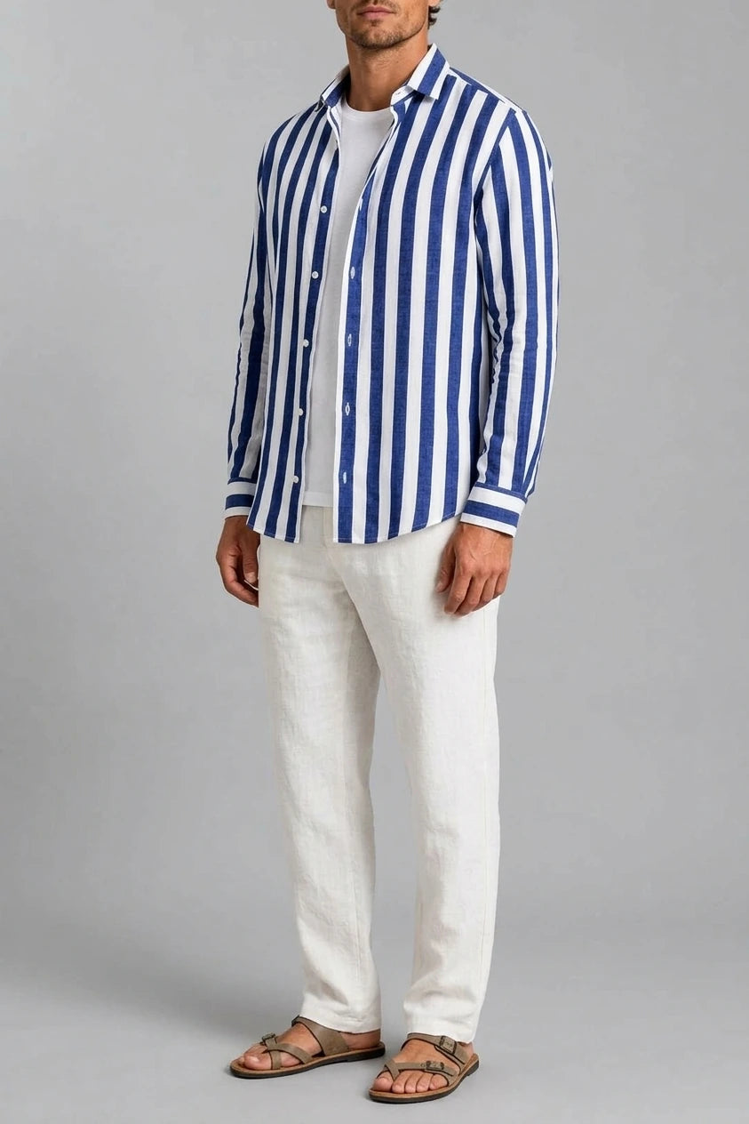 Men’s Striped Linen Look Shirt – Relaxed Summer Button-Up Style — variant_front