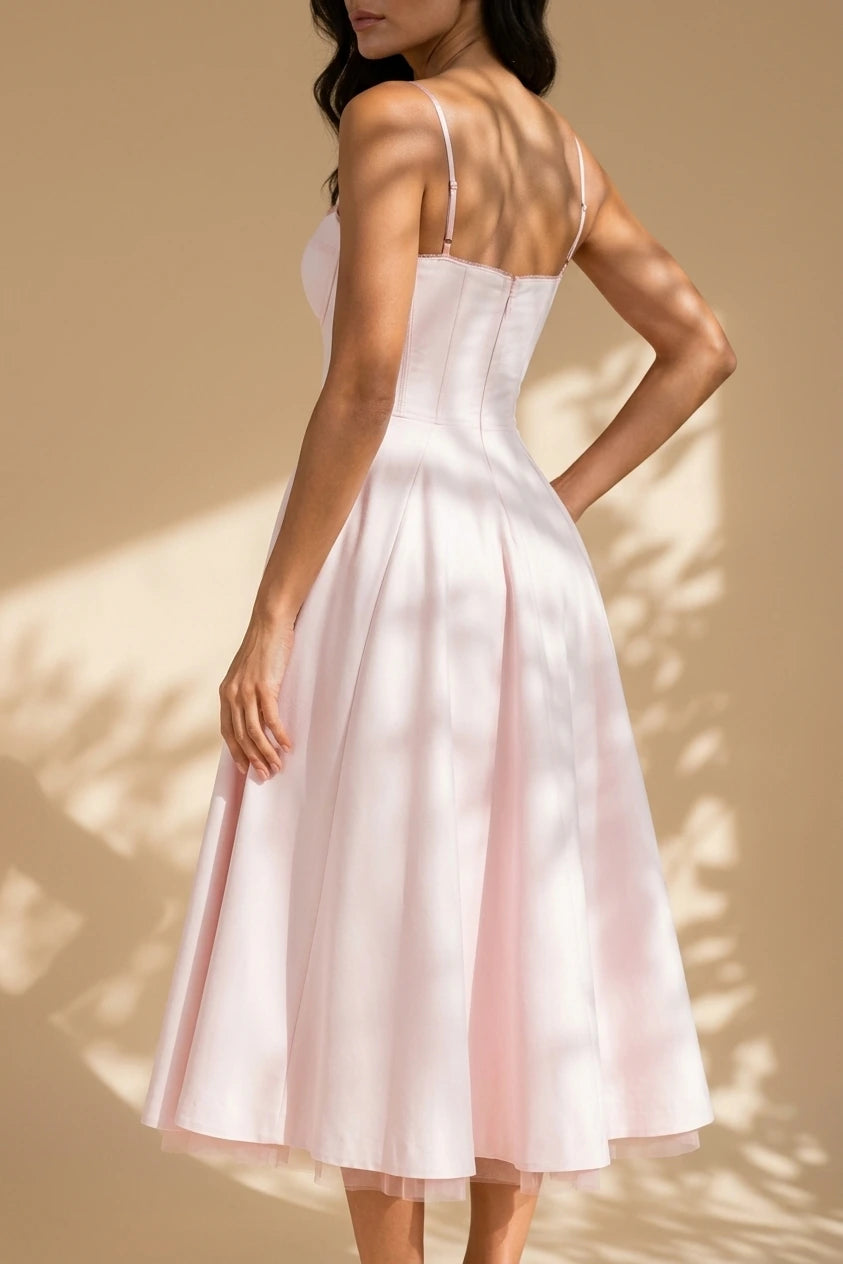 Women’s Corset Midi Dress with Full Skirt – Elegant Occasion Style — variant_front