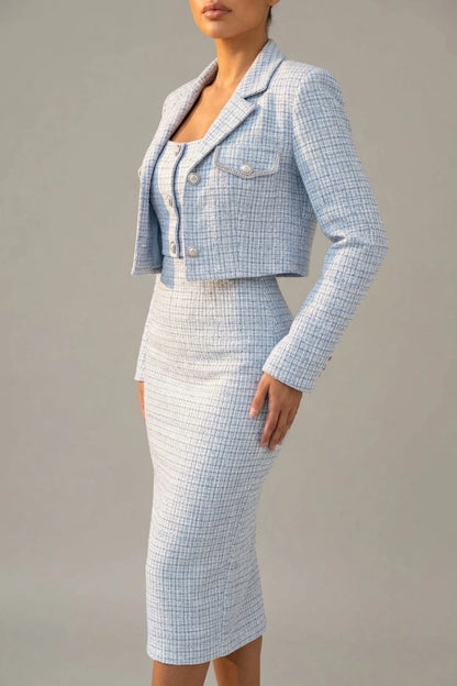 Women’s Tweed Midi Dress & Cropped Blazer Two-Piece Outfit Set — variant_front