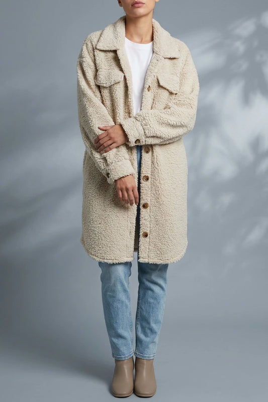 Cosy Oversized Teddy Coat with Chest Pockets — variant_front