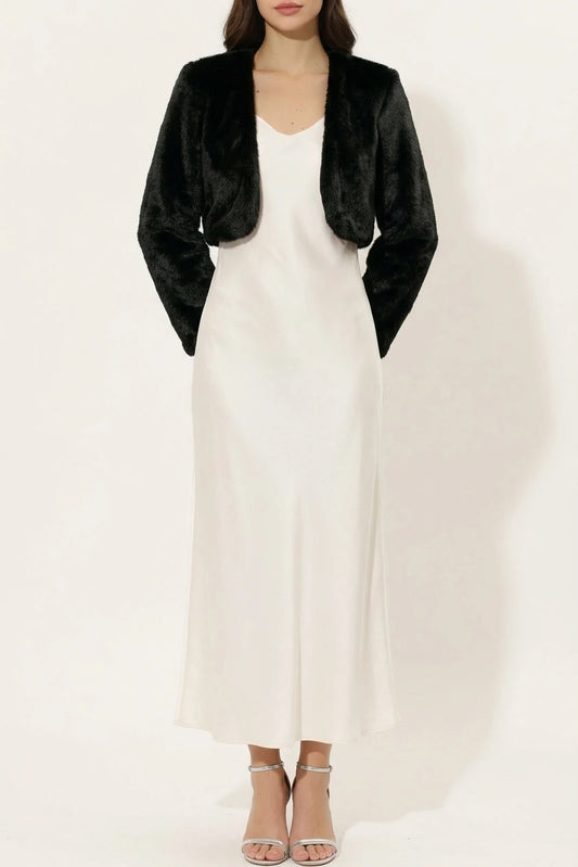 Faux Fur Evening Open Front Bolero Cropped Jacket Shrug — variant_front
