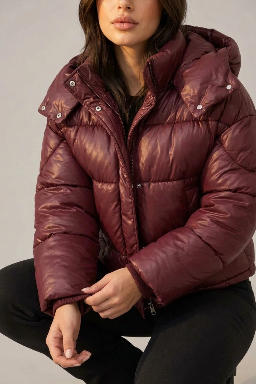 Women’s Hooded Puffer Jacket – Full Zip Padded Winter Coat — variant_front