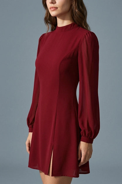 Long Sleeve Mock Neck See-Through Mini Dress