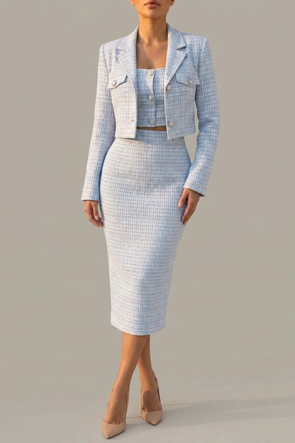 Women’s Tweed Midi Dress & Cropped Blazer Two-Piece Outfit Set — variant_front
