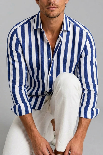 Men’s Striped Linen Look Shirt – Relaxed Summer Button-Up Style — variant_front