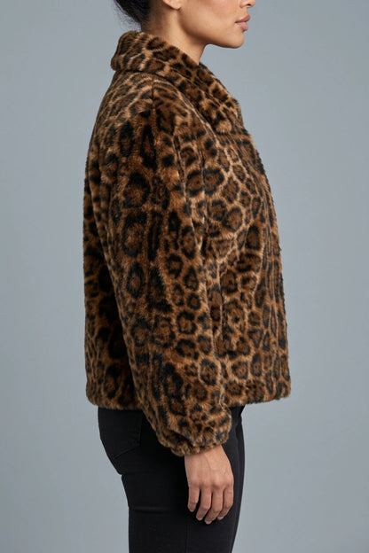 Women’s Leopard Print Faux Fur Jacket – Soft Plush Winter Coat — variant_front
