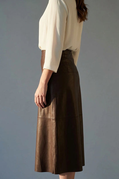 Faux Leather High Waist Midi Skirt — variant_front