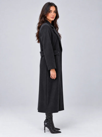 Women’s Longline Tailored Coat – Notched Lapel Button Detail Jacket — gallery_03.webp