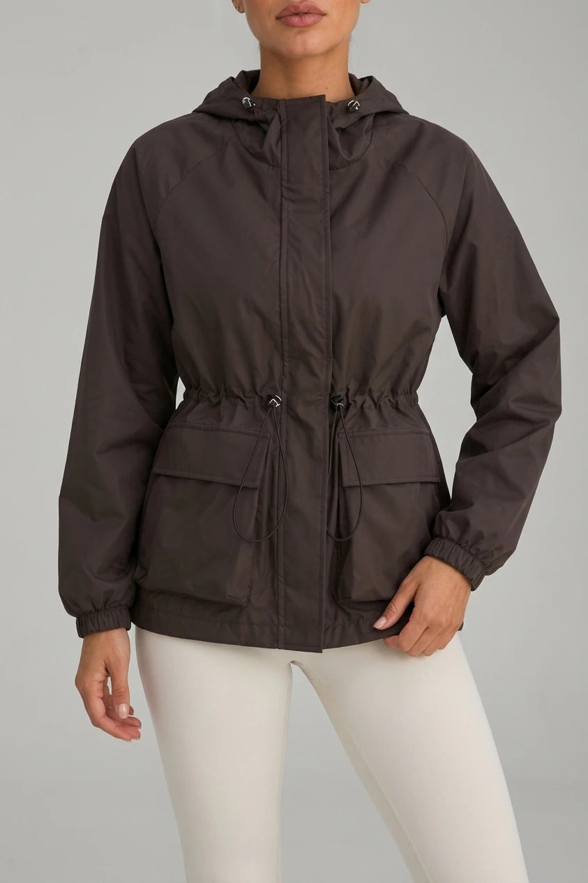 Women’s Hooded Rain Jacket – Water & Wind Resistant Drawstring Coat — variant_front