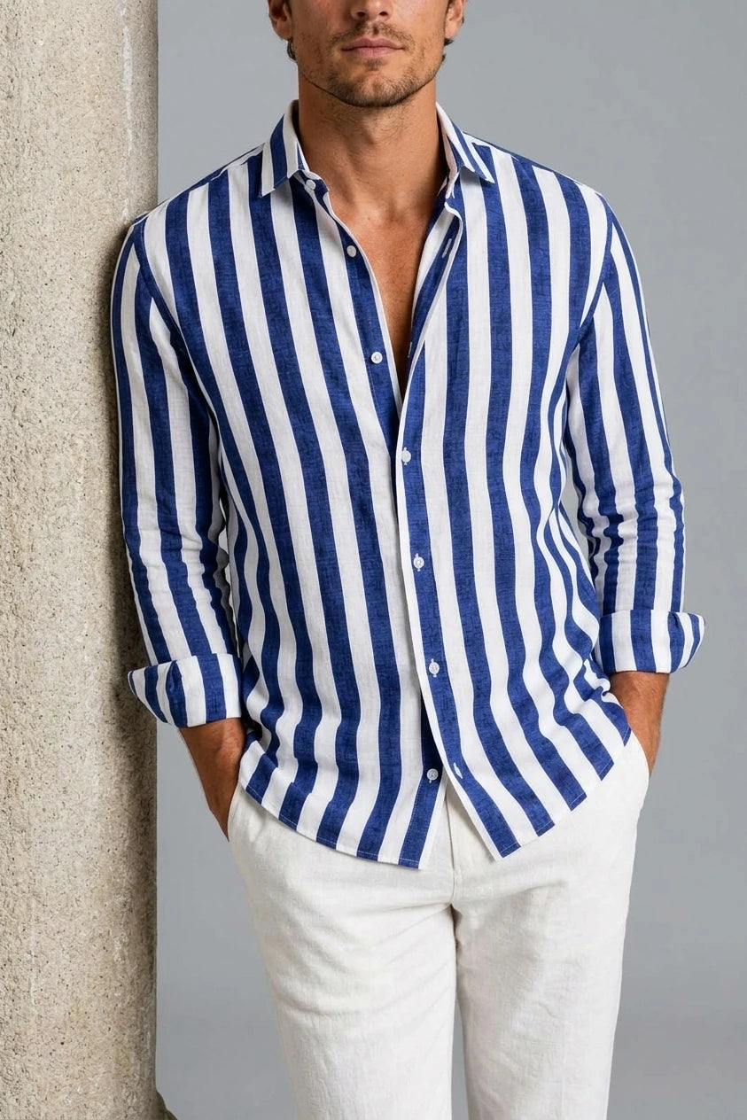 Men’s Striped Linen Look Shirt – Relaxed Summer Button-Up Style — variant_front