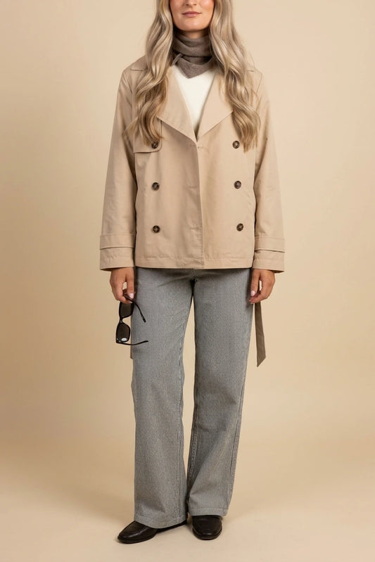 Women's Short Trench Coat Double-Breasted Notch Lapel — variant_front
