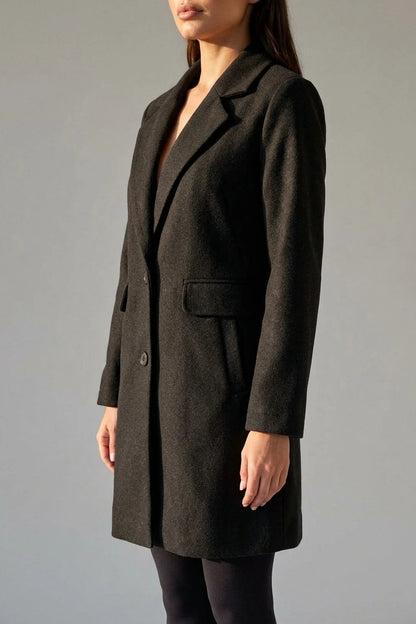 Women’s Longline Tailored Coat – Notched Lapel Button Detail Jacket — variant_front